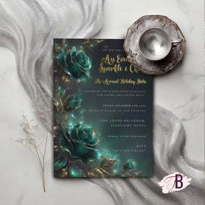 Emerald Rose Invitation – Elegant Holiday Gala Invite | Editable Event Template