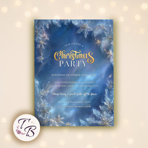 Winter Wonderland Invitation – Editable Blue Gold Snowflake Holiday Party Template