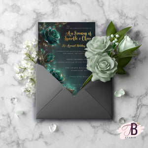 Emerald Rose Invitation – Elegant Holiday Gala Invite | Editable Event Template