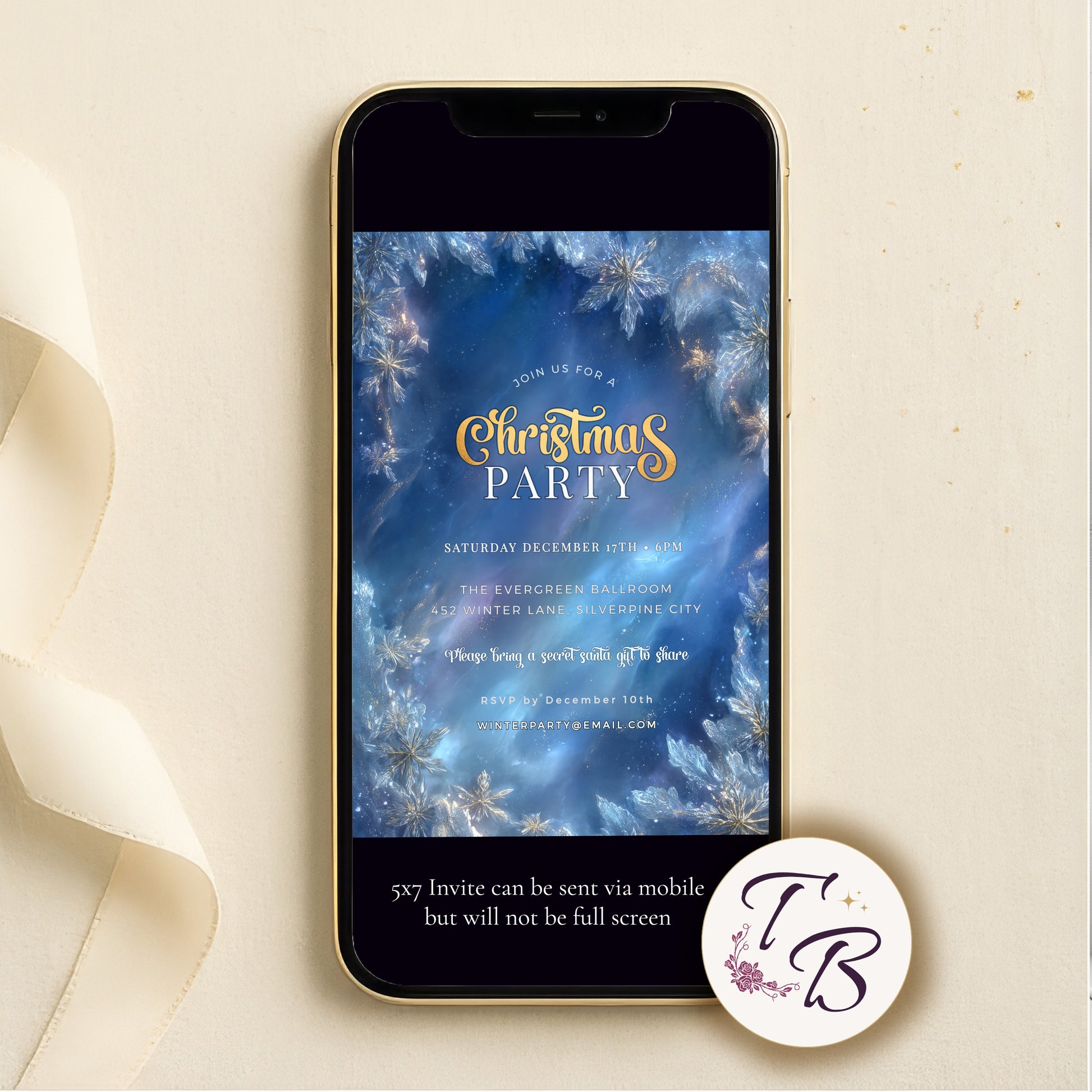 Winter Wonderland Invitation – Editable Blue Gold Snowflake Holiday Party Template