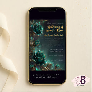 Emerald Rose Invitation – Elegant Holiday Gala Invite | Editable Event Template