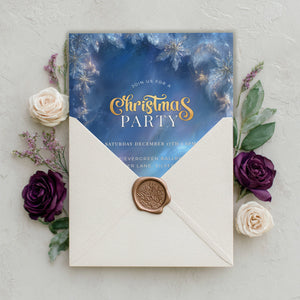 Winter Wonderland Invitation – Editable Blue Gold Snowflake Holiday Party Template