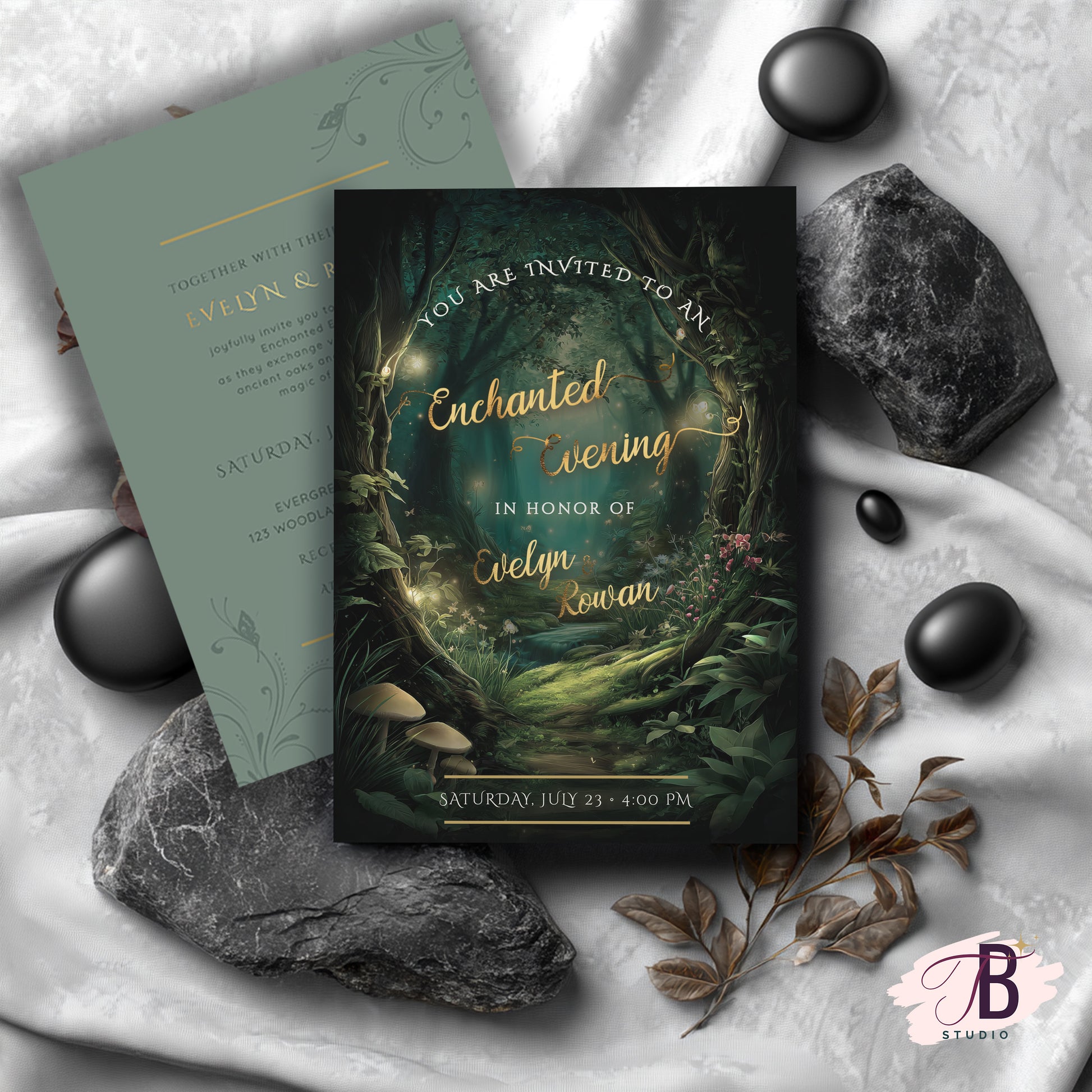 Enchanted Forest Wedding Invitation – Luxury Editable Template Bundle | Digital Suite