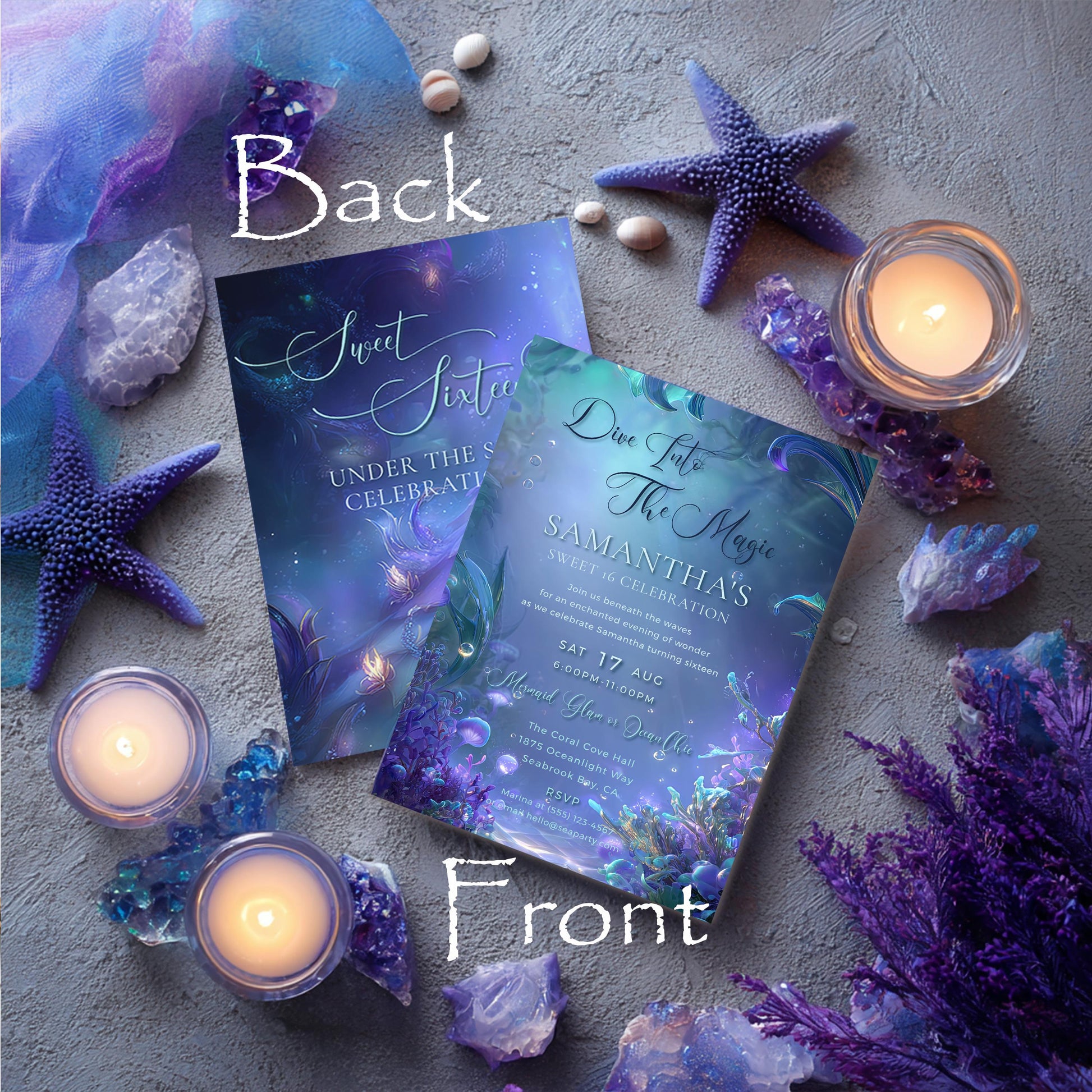 Mermaid Sweet 16 Invitation Template: Under the Sea Birthday (5x7, Digital Download)