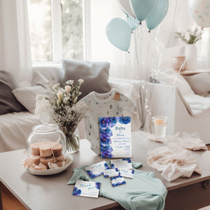 Blue Baby in Bloom Shower Bundle | Editable Invitations, Signs & Cards | Alcohol Ink Templates