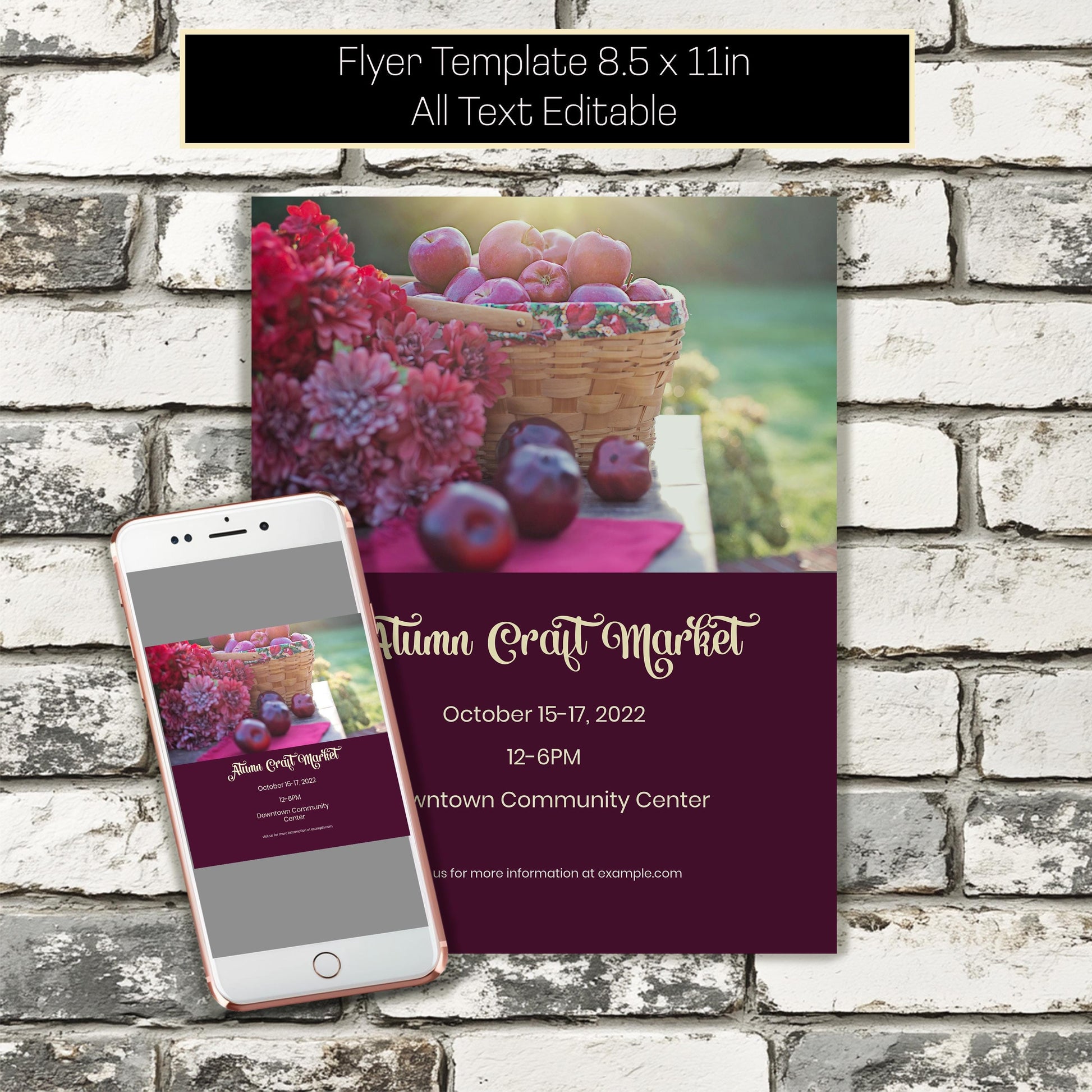 Autumn Craft Fair Flyer & Social Media Template | Editable Fall Market Event Design | Printable 8.5x11 + 1080x1080