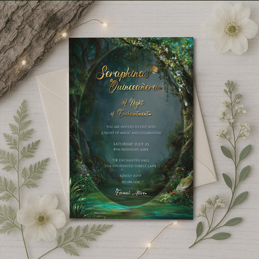 Enchanted Forest Quinceañera Invitation | Fairytale Editable Template