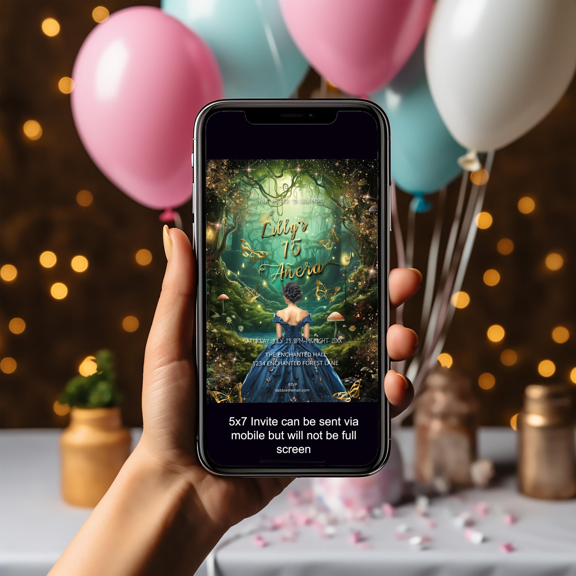 Enchanted Forest Quinceañera Invitation | Fairytale Editable Template