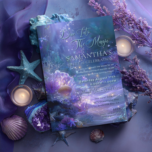 Mermaid Sweet 16 Invitation Template: Under the Sea Birthday (Editable Digital Download)