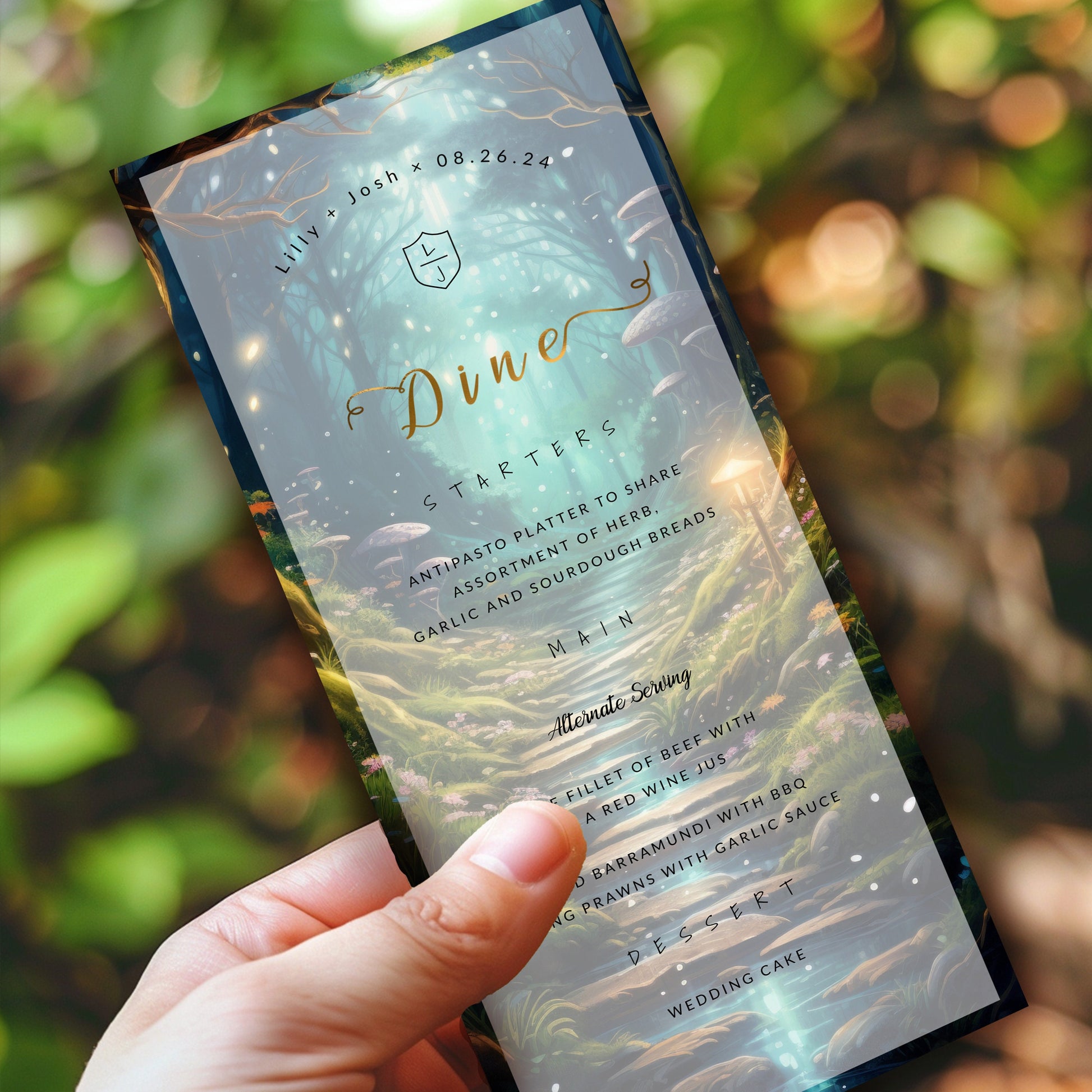 Enchanted Forest Wedding Menu Template | Fairytale Dinner Menu Card | Editable Digital Template | 4x9in Instant Download