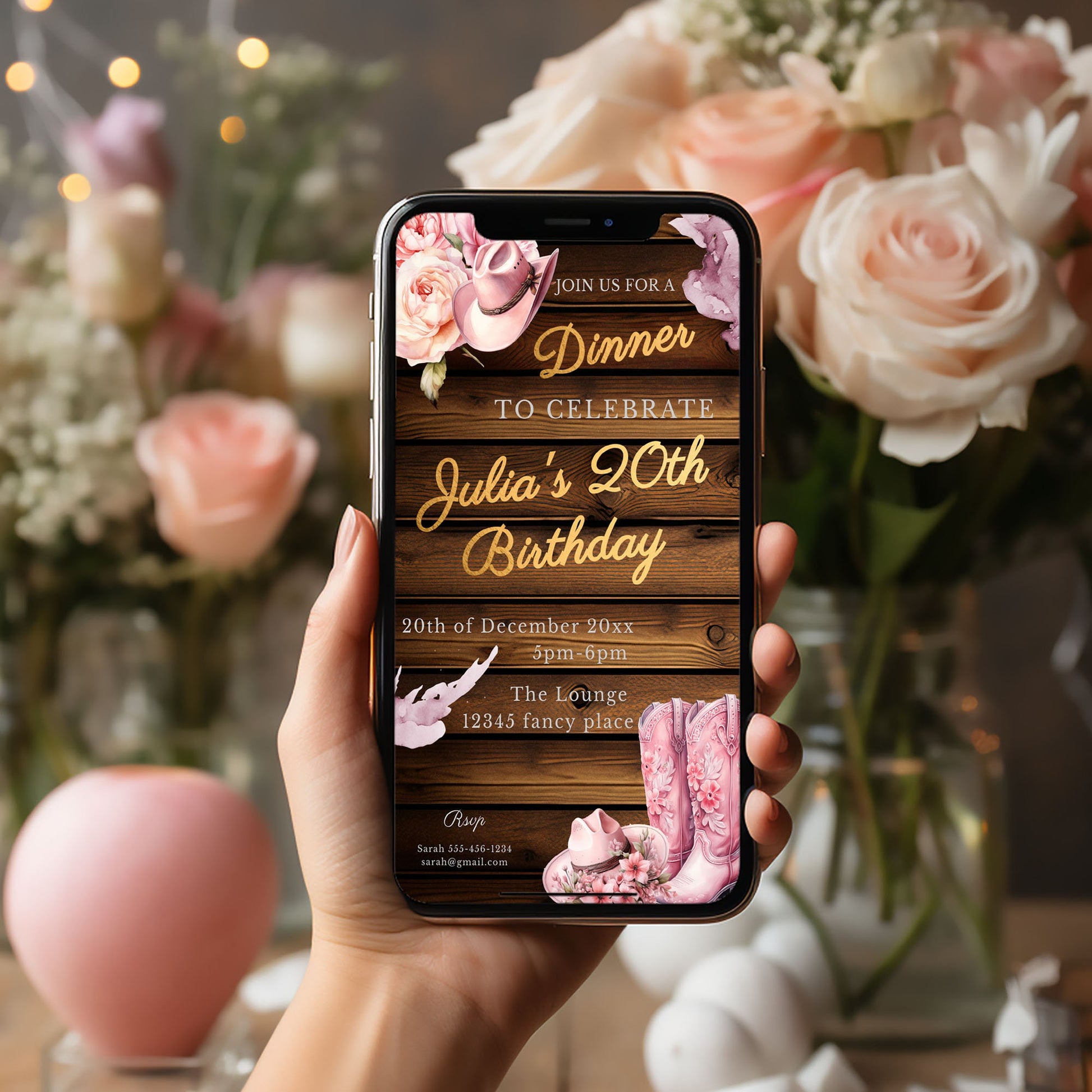 Pink Cowgirl Birthday Invitation: Rustic Western Mobile Invite
