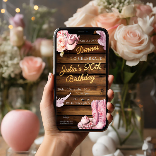 Pink Cowgirl Birthday Invitation: Rustic Western Mobile Invite