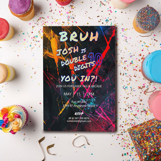 Bruh Double Digits Birthday Invitation – Editable 10th Birthday Template for Boys