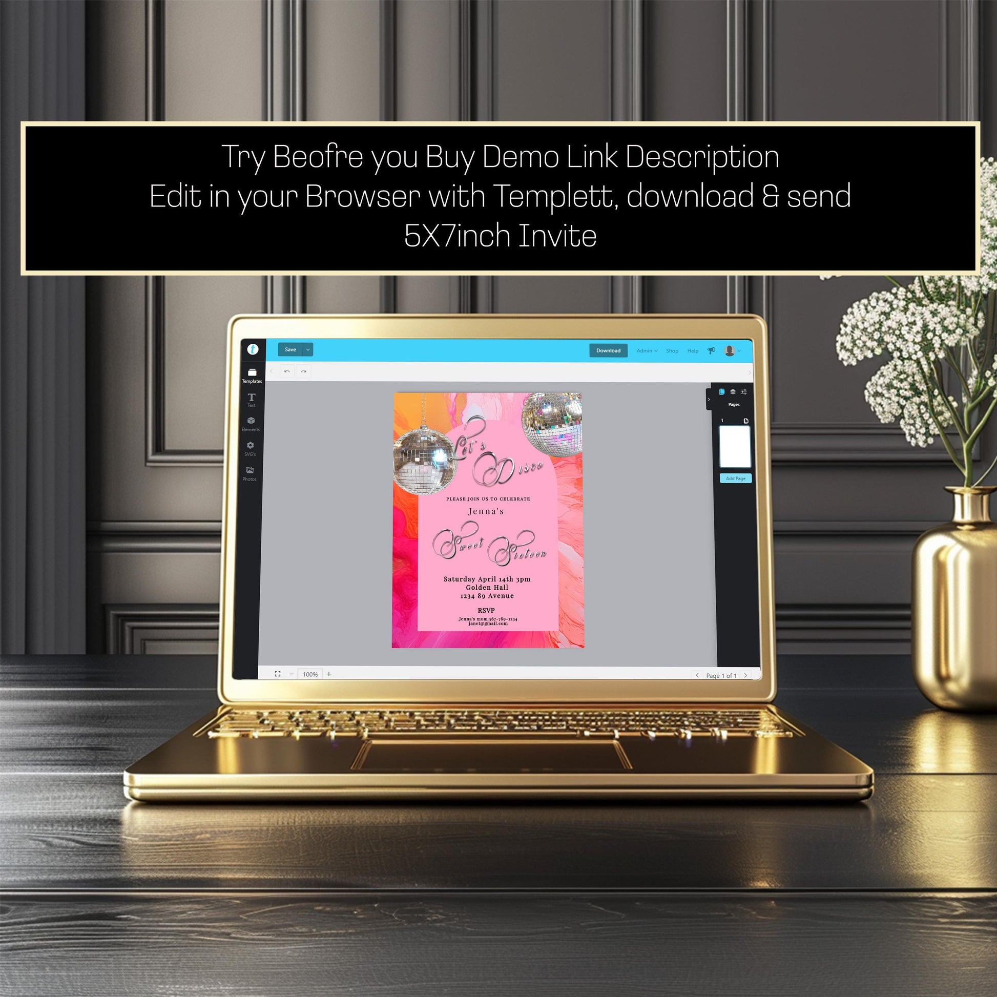 Sweet 16 Disco Birthday Invitation: Retro Hot Pink & Orange (Printable)