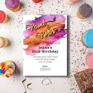 Paint & Pour Birthday Invitation | Editable Art Party Template | Printable 5x7 Design
