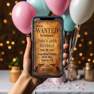 Editable Western Birthday Mobile Invite & Thank You | Wanted Poster, Cowboy Party
