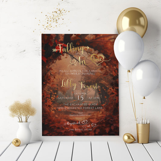 Falling in Love Bridal Shower Invitation | Fall Forest Editable Template | Autumn Enchanted Digital Download