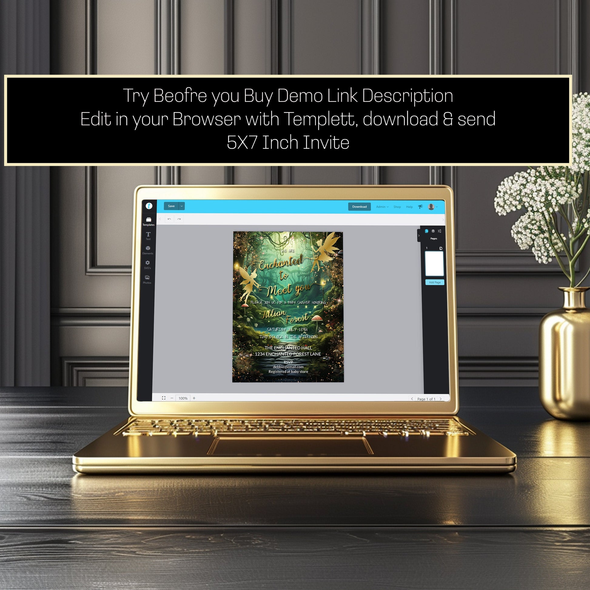 Enchanted Forest Baby Shower Invitation – Whimsical Fairytale Editable Template