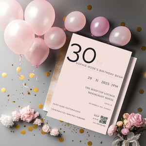 Blush & Gold 30th Birthday Invitation – Elegant Milestone Editable Template