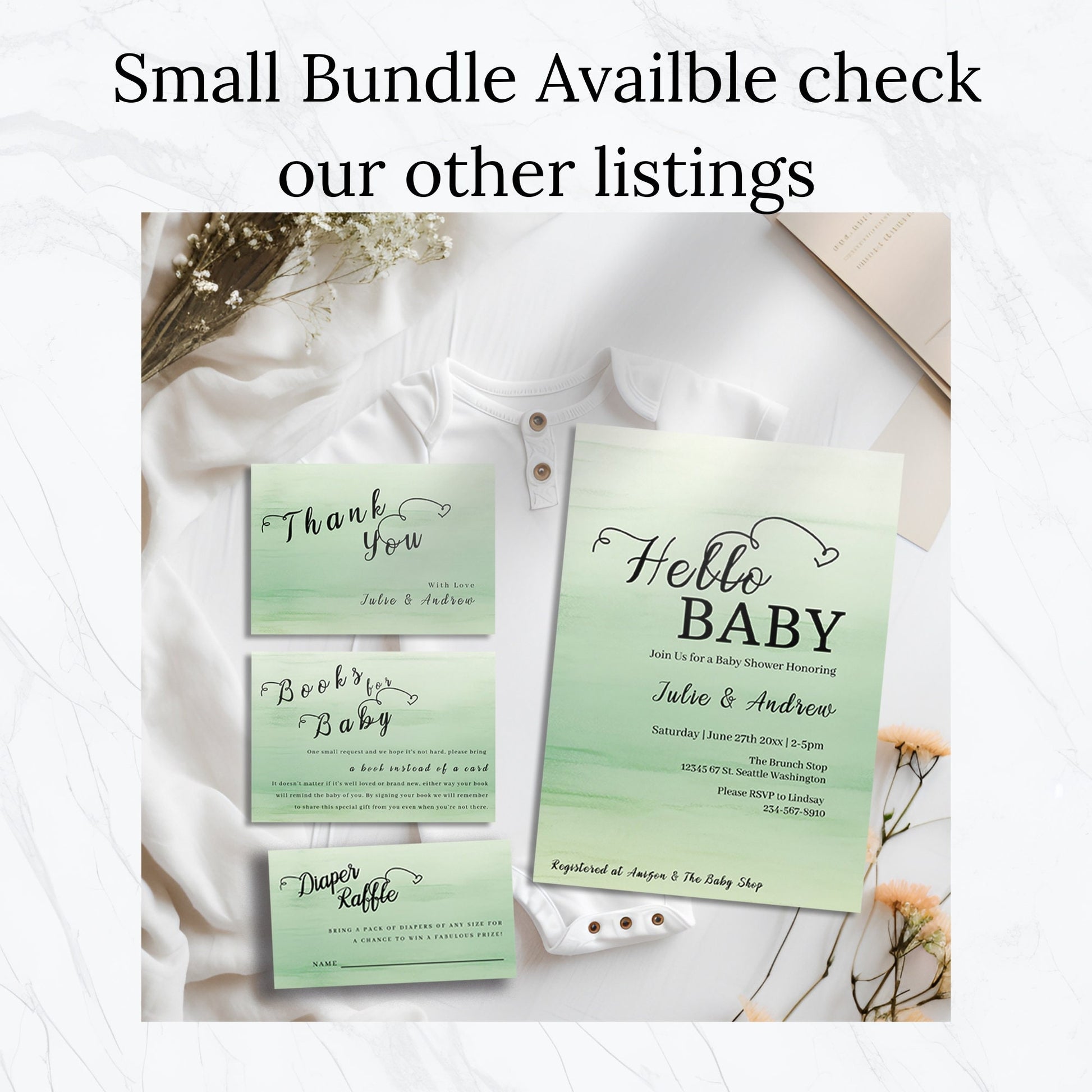 Sage Green Baby Shower Invitation | Minimalist Editable 5x7 Template | Modern Digital Download