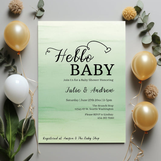Sage Green Baby Shower Invitation – Minimalist 5x7 Editable Template