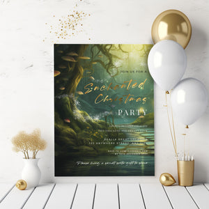 Enchanted Forest Christmas Party Invitation – Elegant Holiday Editable Template