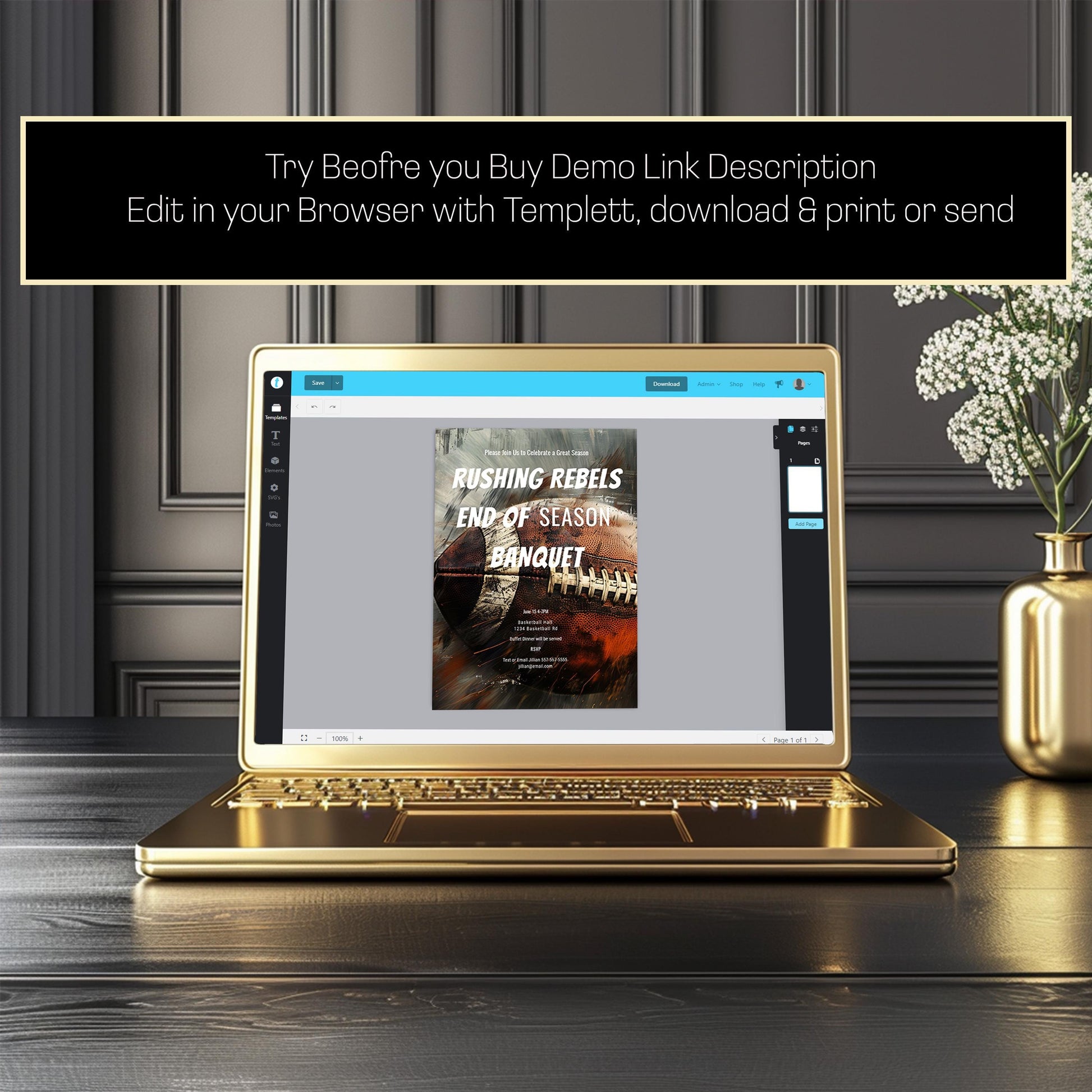 Football Banquet Invitation - Editable Party Invite for Sports Team Celebration