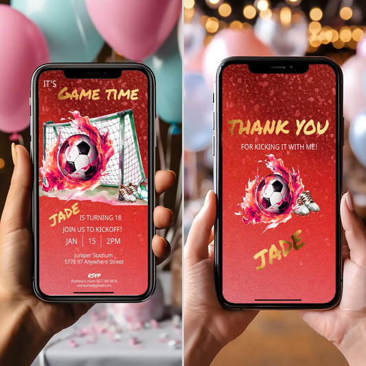 Soccer Birthday Invitation – Mobile Editable Sports Party Template
