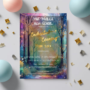 Editable Watercolor Enchanted Forest Prom Bundle | Invitation, Flyer & Ticket Set