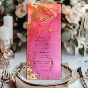 Editable Brunch Menu - Printable 4x9 Inch Template | Gold Foil Lettering Invite