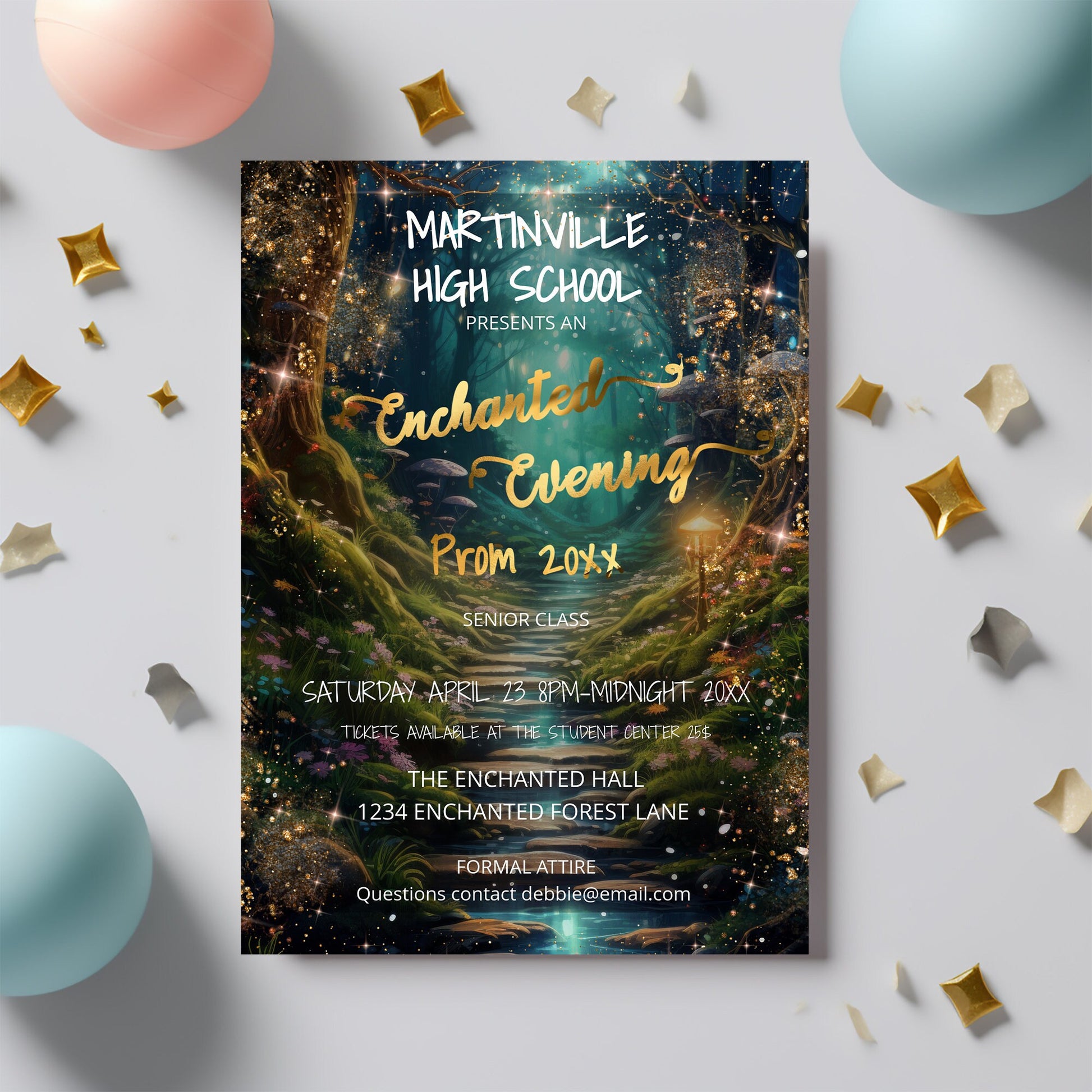 Enchanted Forest Prom Bundle | Invitation, Flyer & Ticket Editable Templates