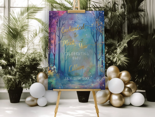 Enchanted Forest Baby Shower Welcome Sign – Editable Party Template