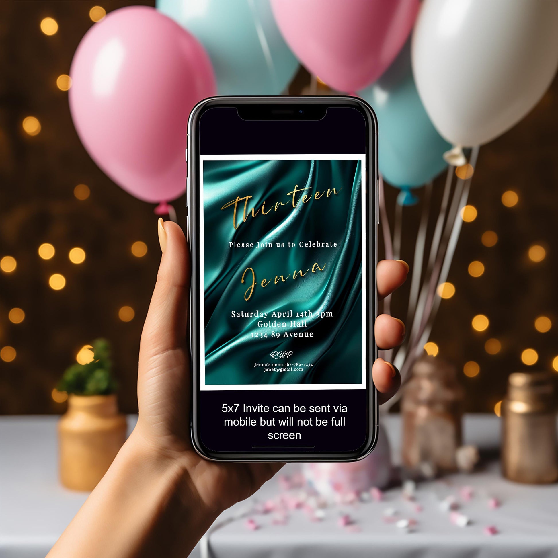 13th Birthday invitation girl teal-Invite Template - Official teenager-editable Digital Download, Teal and Gold-Teen Birthday