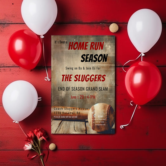 Baseball Team Party Invitation – End of Season Editable Template