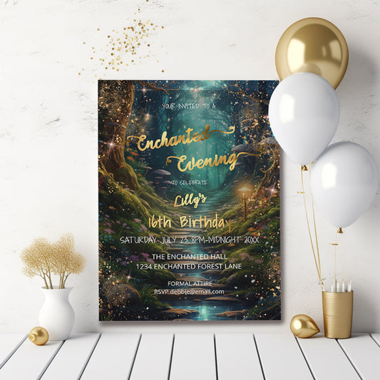 Enchanted Forest Sweet 16 Invitation | Fairytale Garden Theme | Editable 5x7 Template | Digital Download