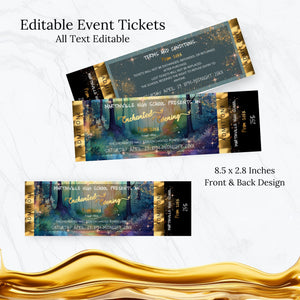 Editable Watercolor Enchanted Forest Prom Bundle | Invitation, Flyer & Ticket Set