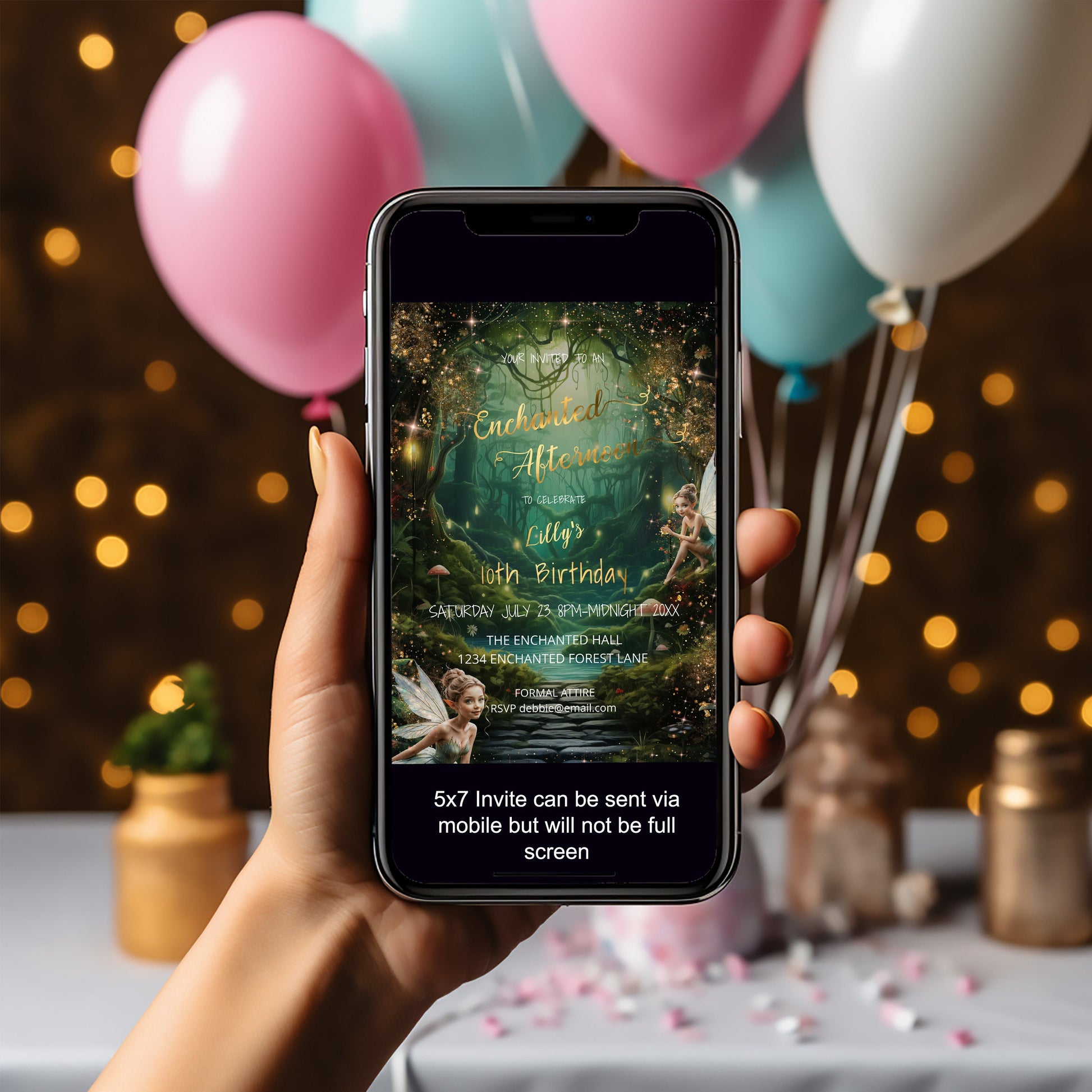 Emerald Green Enchanted Forest Birthday Invitation – Green & Gold Editable Template