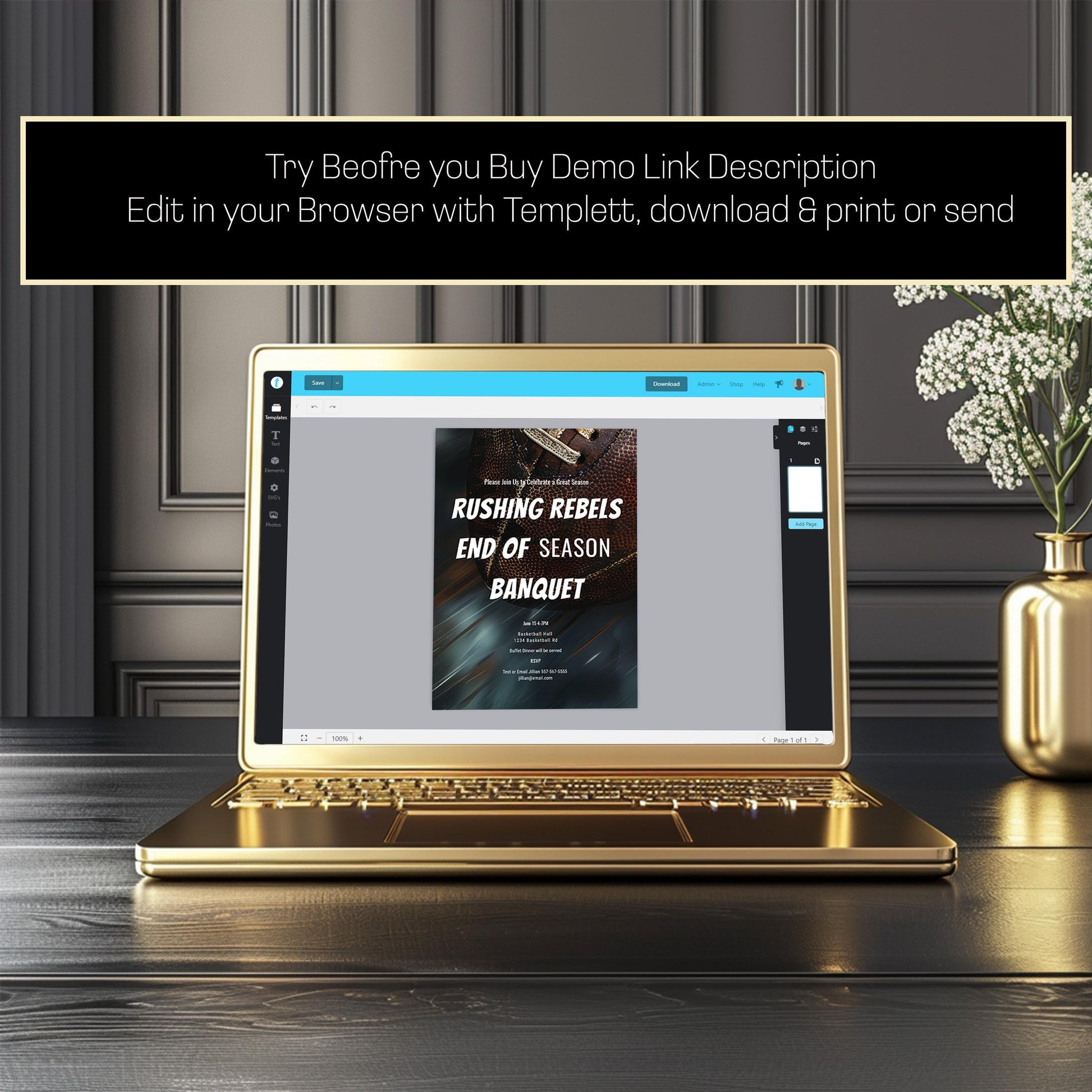 End of Season Sports Banquet Invitation – Editable Football Team Party Template