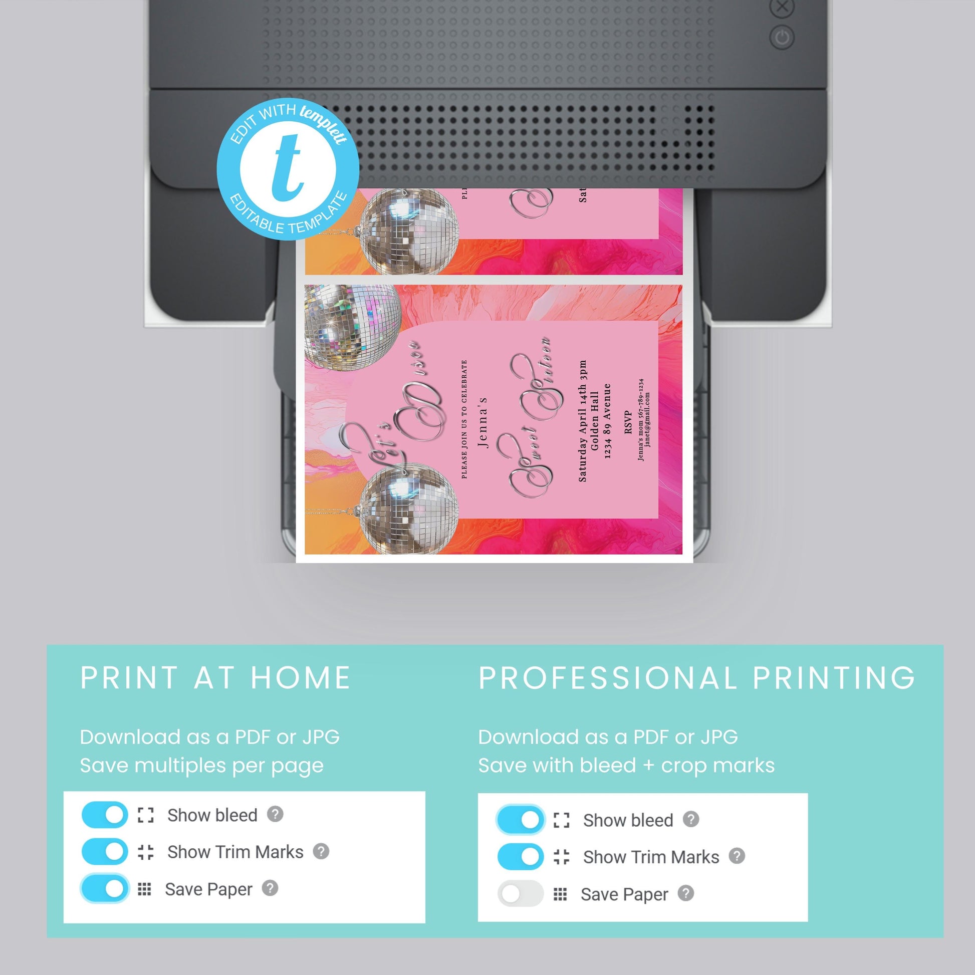 Sweet 16 Disco Birthday Invitation: Retro Hot Pink & Orange (Printable)