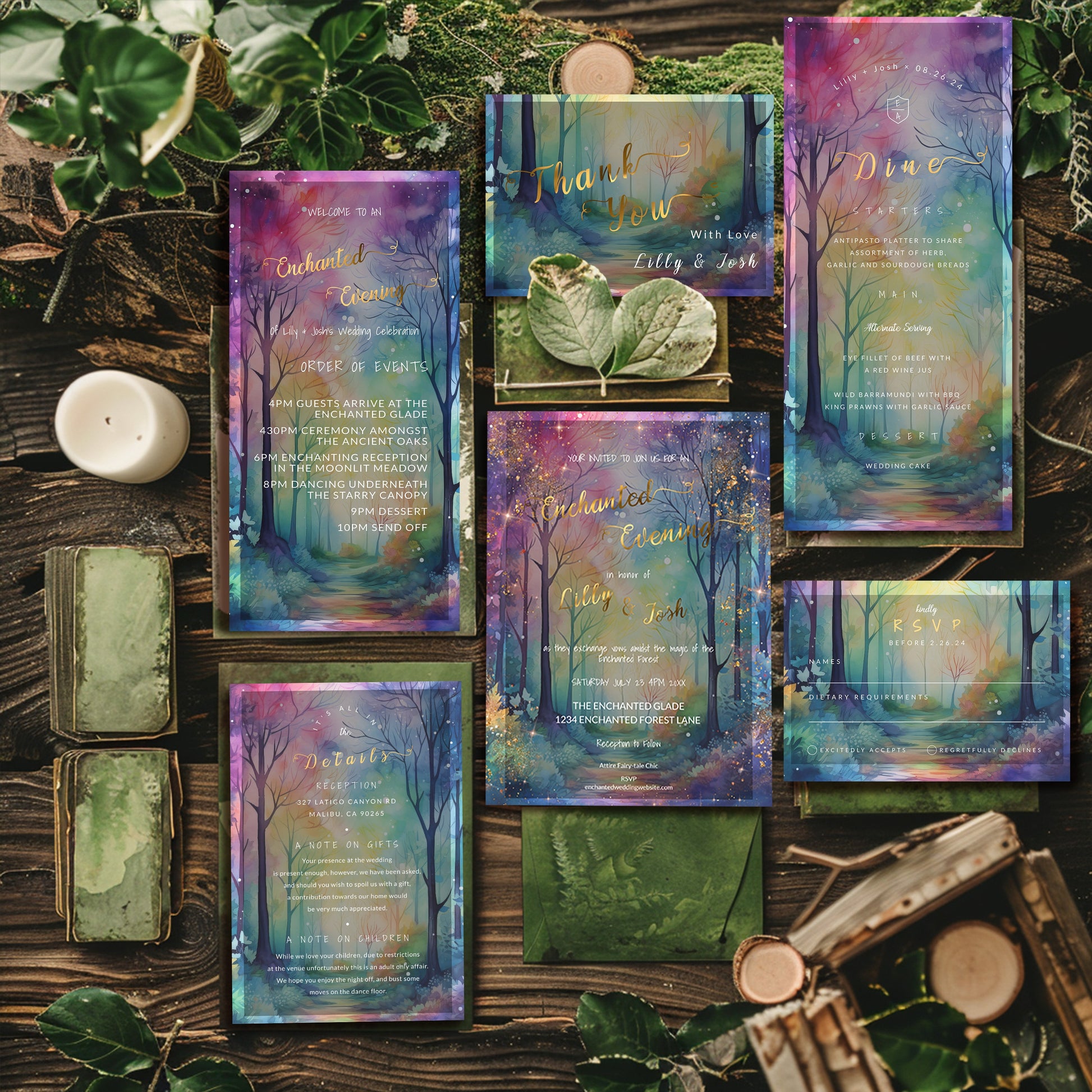 Enchanted Forest Wedding Invitation | Editable Woodland Wedding Invitations Bundle