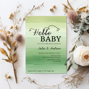 Baby Shower Invitation | Sage Green Watercolor Invitation Set - Editable Digital Bundle