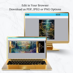 Editable Watercolor Enchanted Forest Prom Bundle | Invitation, Flyer & Ticket Set