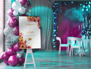 Floral Graduation Welcome Sign: Hot Pink & Gold (Editable Template)