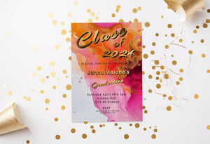 Hot Pink Graduation Invitation – Editable 5x7 Inch Gold Foil Lettering Invite