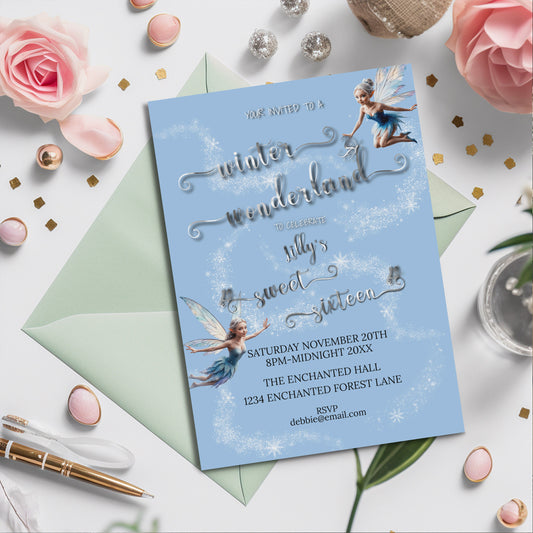 Winter Fairy Sweet 16 Invitation – Winter Wonderland Editable Template