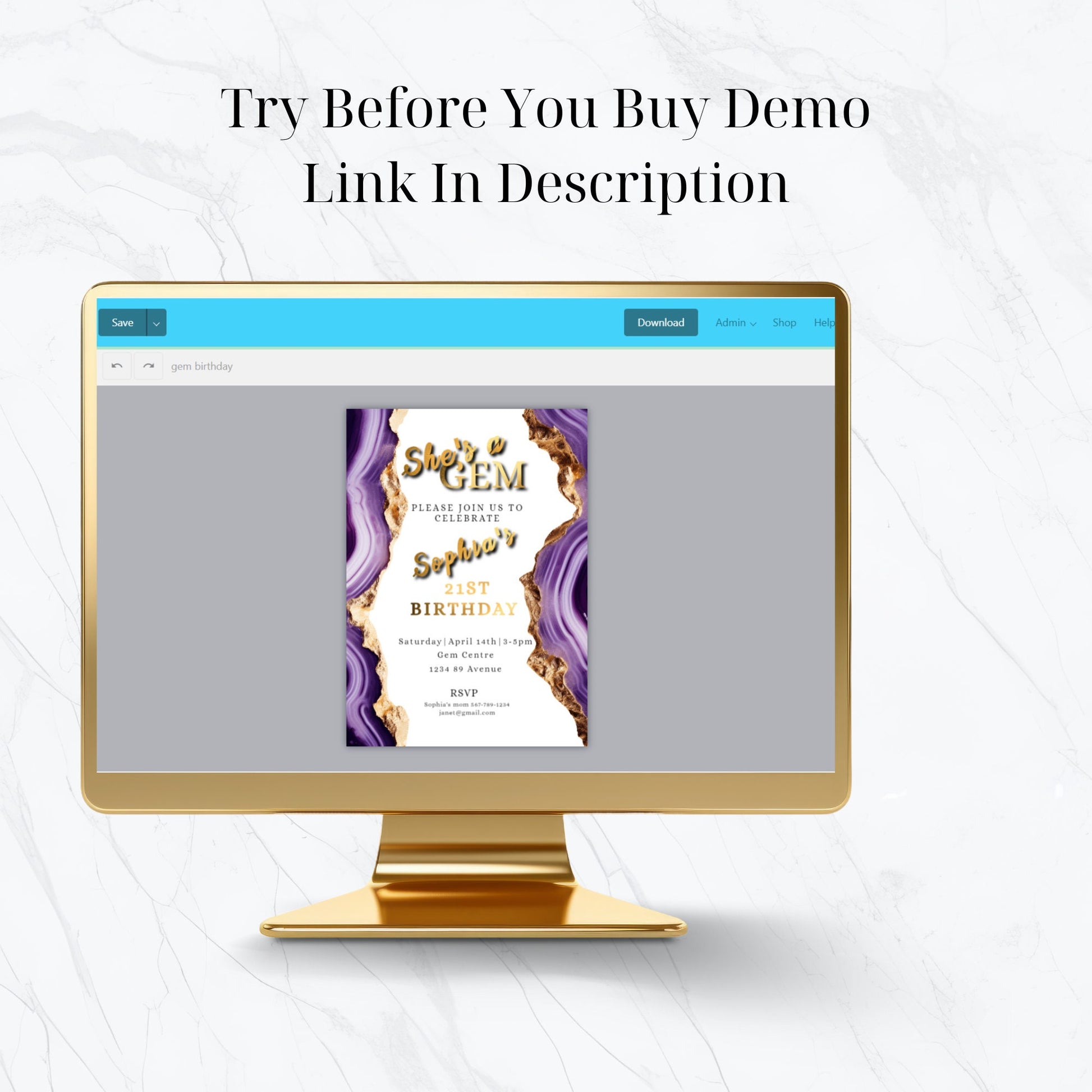 Green & Gold Geode Birthday Invitation | Elegant Crystal Party Template | Editable 5x7 Digital Download