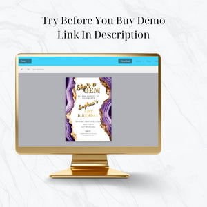 Green & Gold Geode Birthday Invitation | Elegant Crystal Party Template | Editable 5x7 Digital Download