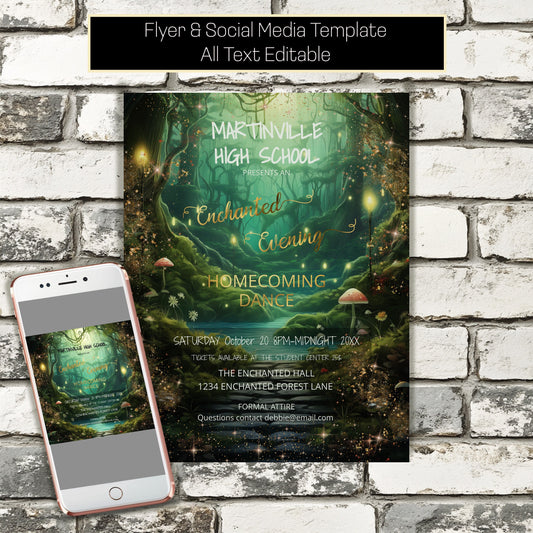 Enchanted Forest Flyer – Editable Prom Homecoming Invite | Fantasy Lux Design Kit