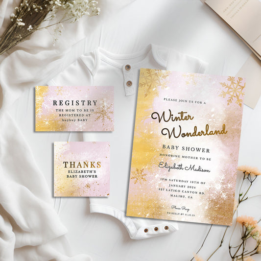 Pink Winter Wonderland Baby Shower Invitation: Snowflake Design (Digital)