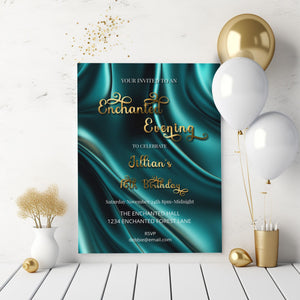 Sweet 16 Invitation – Elegant Teal Birthday Invite | Editable 5x7 Template